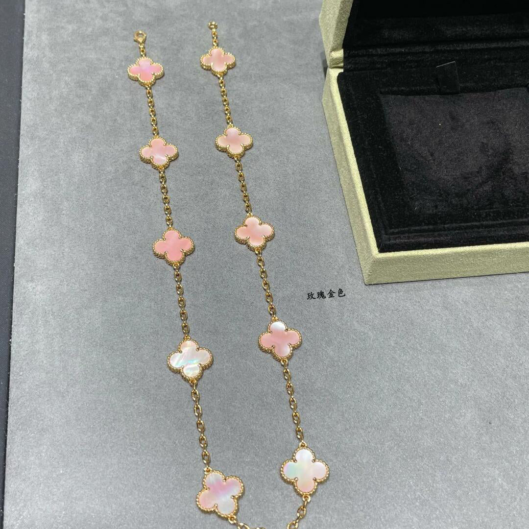 [Echo Fine ]CLOVER 10 MOTIFS PINK MOP NECKLACE