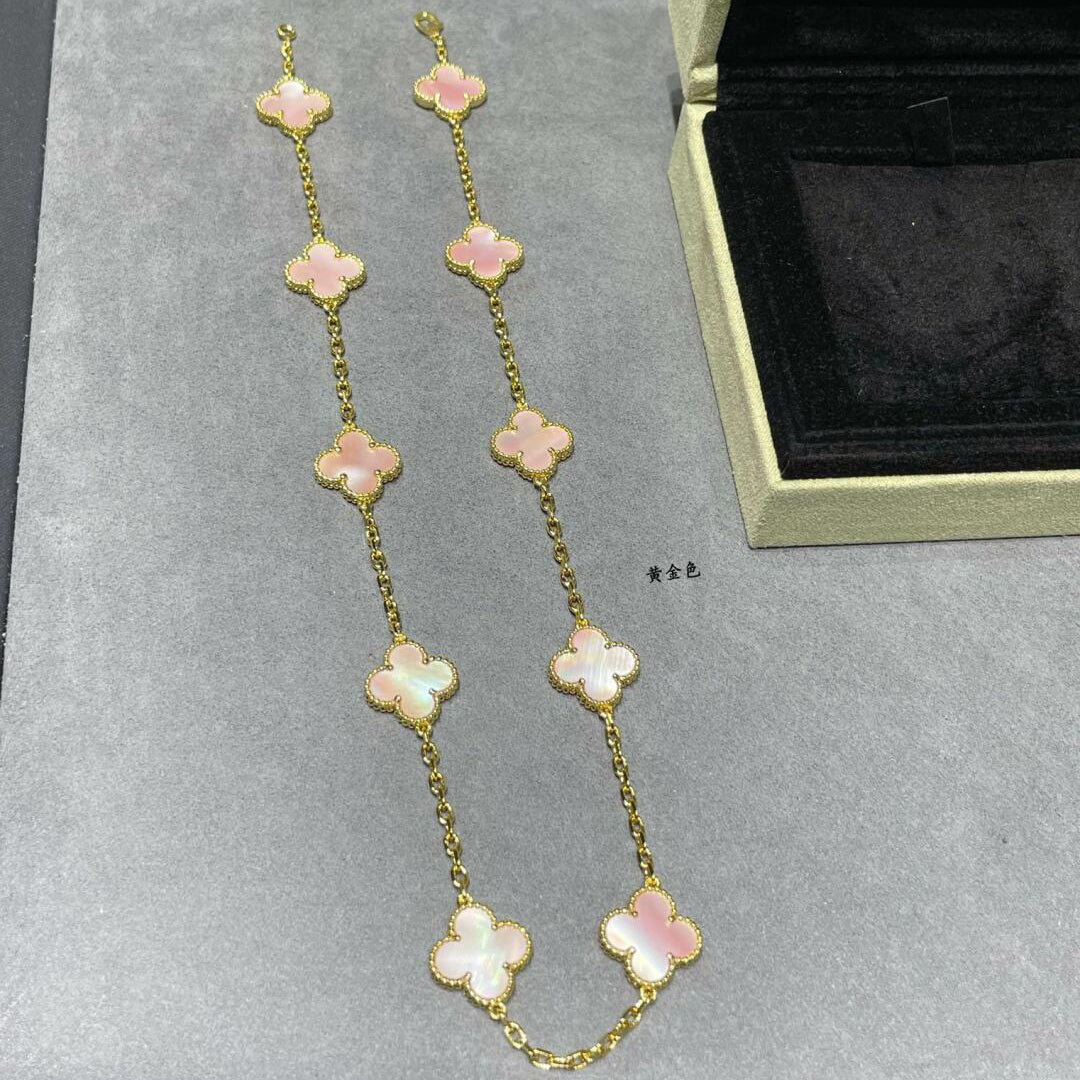 [Echo Fine ]CLOVER 10 MOTIFS PINK MOP NECKLACE