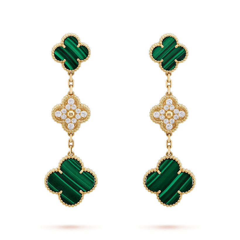 [Echo Fine ]CLOVER EARRINGS GOLD MALACHITE DIAMOND 3 MOTIF