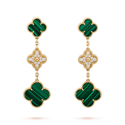 [Echo Fine ]CLOVER EARRINGS GOLD MALACHITE DIAMOND 3 MOTIF