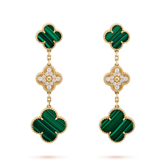 [Echo Fine ]CLOVER EARRINGS GOLD MALACHITE DIAMOND 3 MOTIF