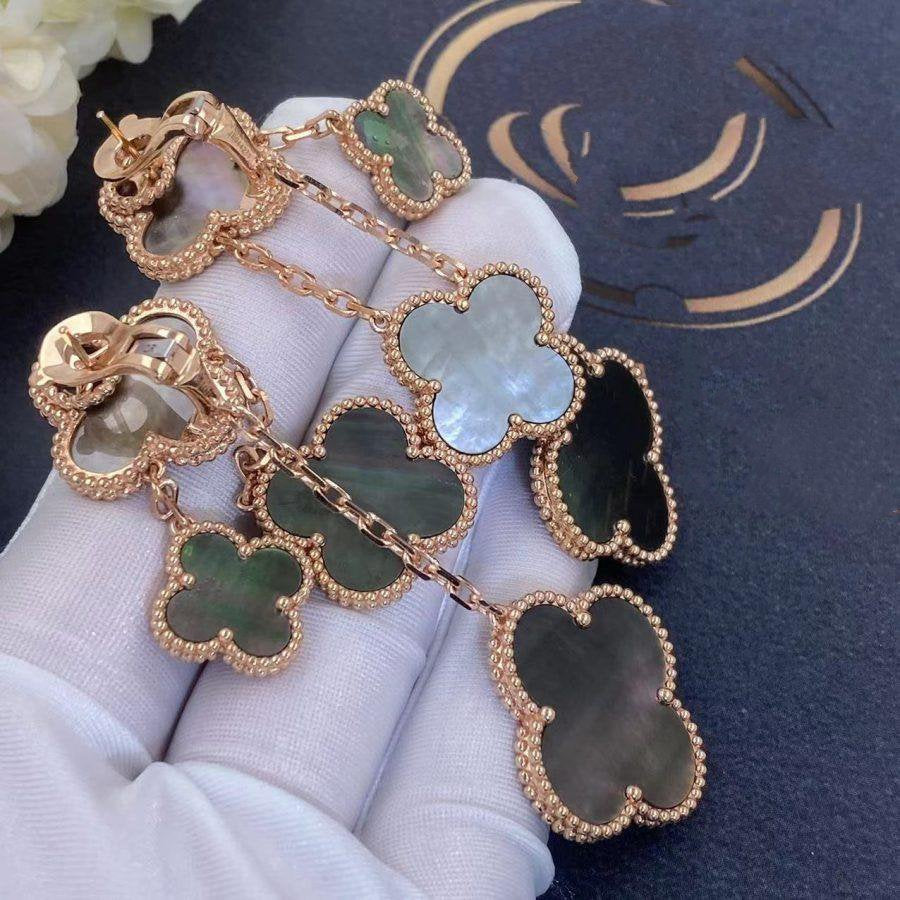 [Echo Fine ]CLOVER EARRINGS DARK MOP 4 MOTIFS ROSE GOLD