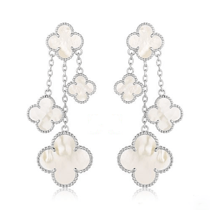 [Echo Fine ]CLOVER EARRINGS WHITE MOP 4 MOTIFS SILVER