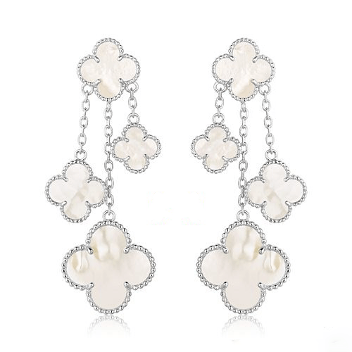 [Echo Fine ]CLOVER EARRINGS WHITE MOP 4 MOTIFS SILVER