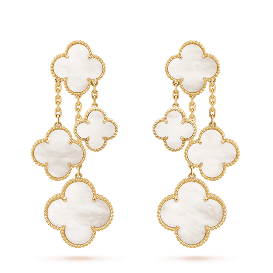 [Echo Fine ]CLOVER EARRINGS WHITE MOP 4 MOTIFS GOLD