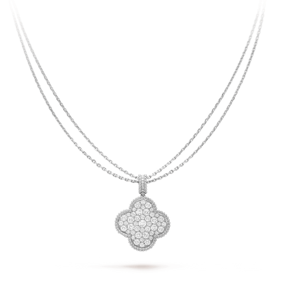 [Echo Fine ]CLOVER 25MM SILVER FULL DIAMOND BIG CLOVER NECKLACE