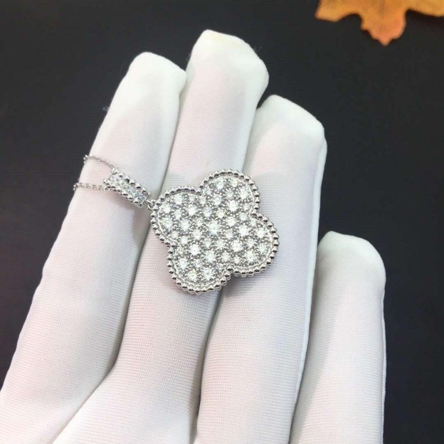 [Echo Fine ]CLOVER 25MM SILVER FULL DIAMOND BIG CLOVER NECKLACE