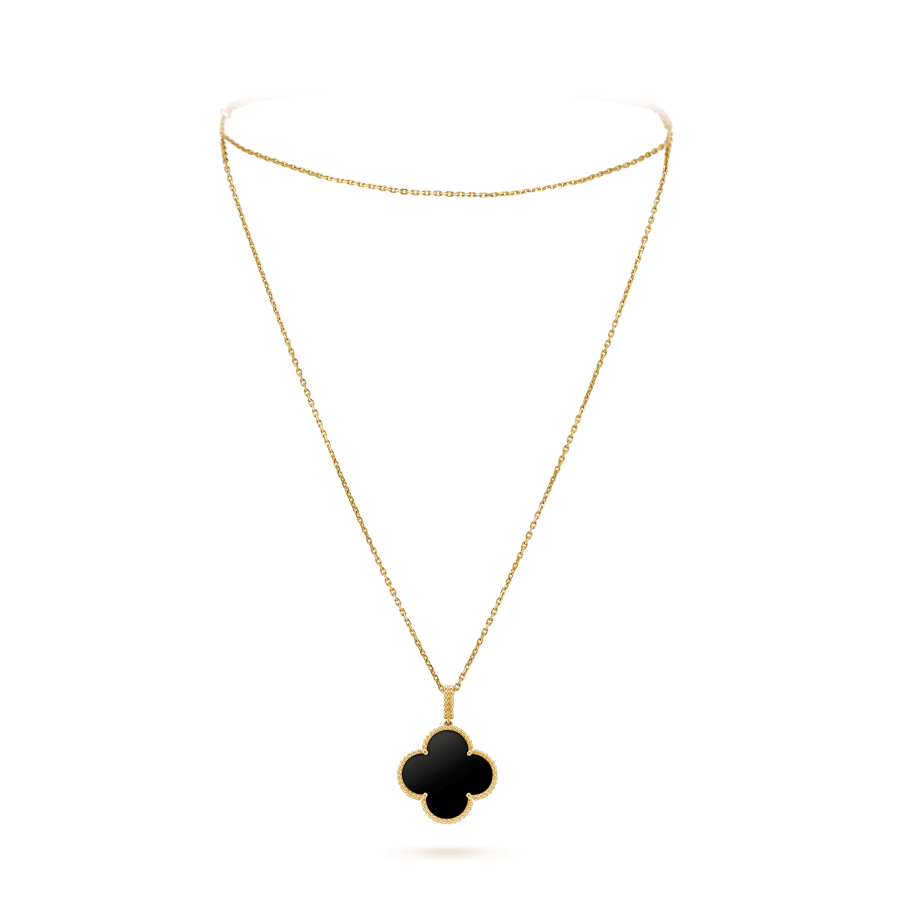 [Echo Fine ]CLOVER 25MM GOLD ONYX BIG CLOVER NECKLACE