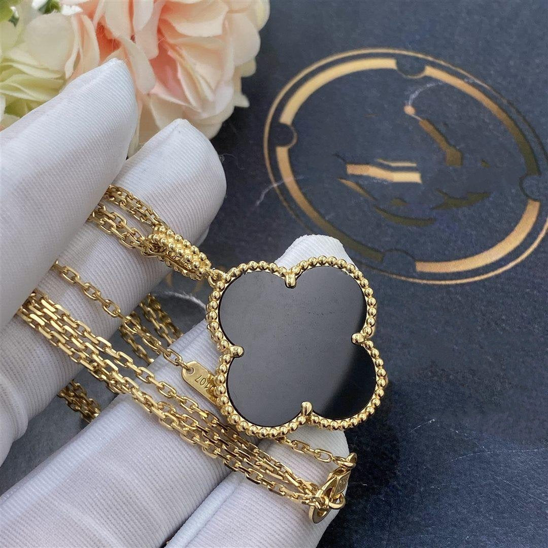 [Echo Fine ]CLOVER 25MM GOLD ONYX BIG CLOVER NECKLACE