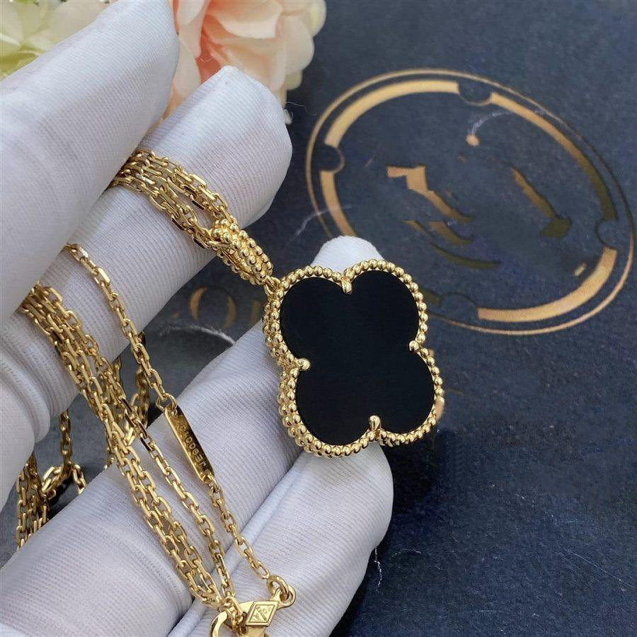 [Echo Fine ]CLOVER 25MM GOLD ONYX BIG CLOVER NECKLACE