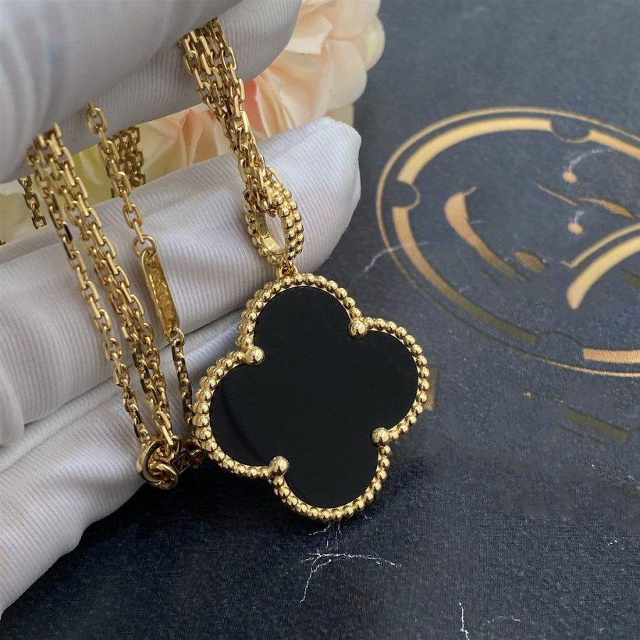 [Echo Fine ]CLOVER 25MM GOLD ONYX BIG CLOVER NECKLACE