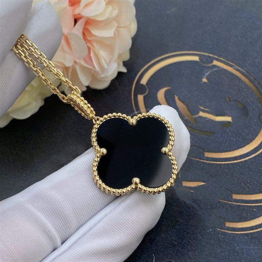 [Echo Fine ]CLOVER 25MM GOLD ONYX BIG CLOVER NECKLACE