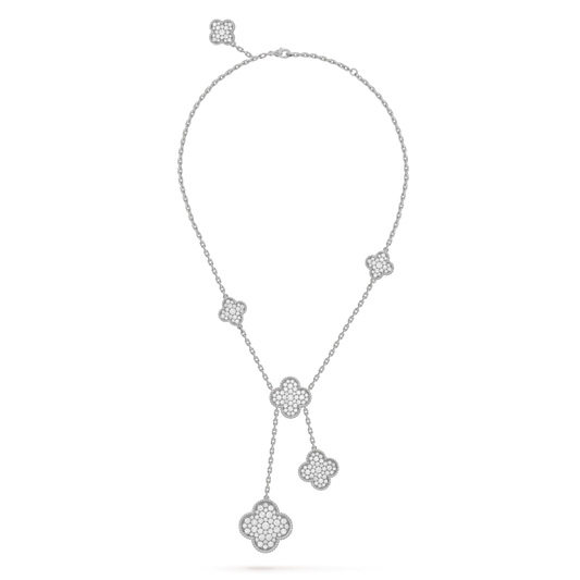 [Echo Fine ]CLOVER 5 MOTIFS SILVER DIAMONDS NECKLACE