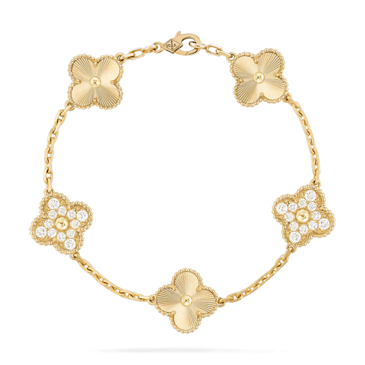 [Echo Fine ]CLOVER BRACELET 5 MOTIFS GOLD DIAMOND