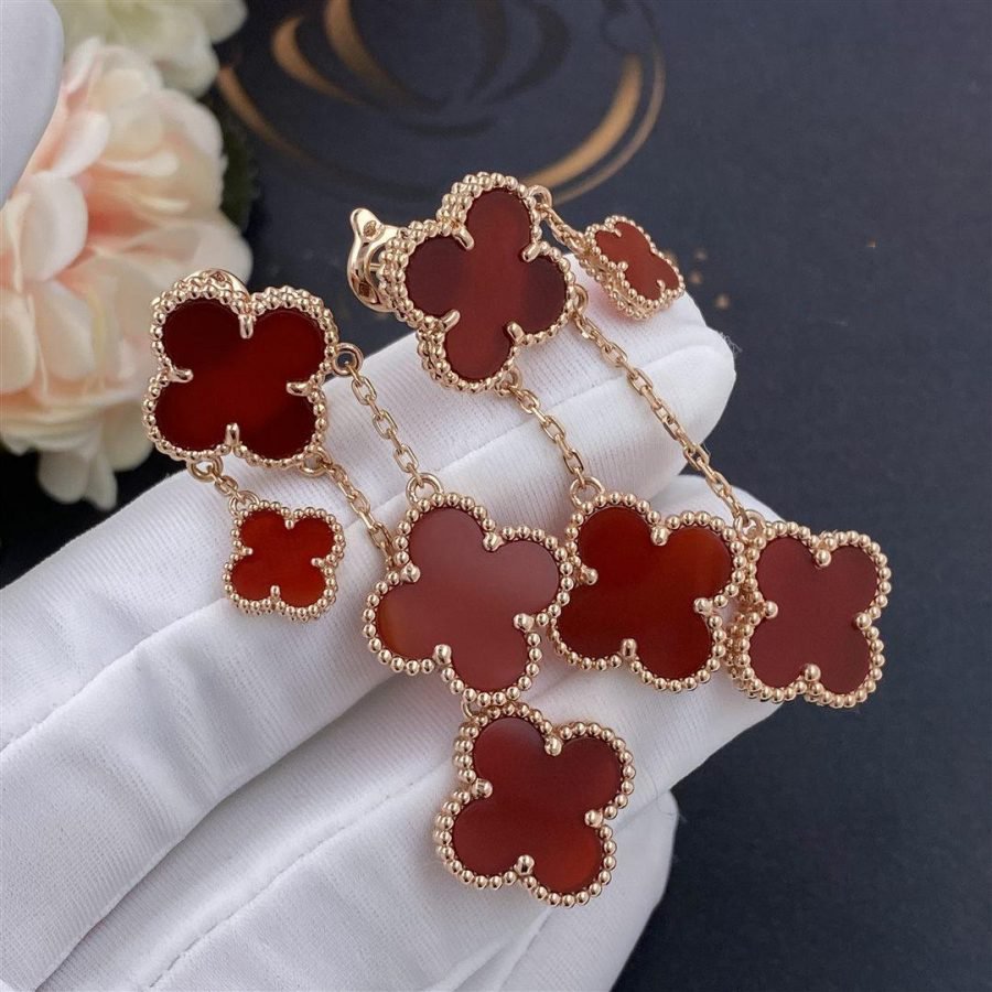[Echo Fine ]CLOVER EARRINGS CARNELIAN 4 MOTIFS PINK GOLD