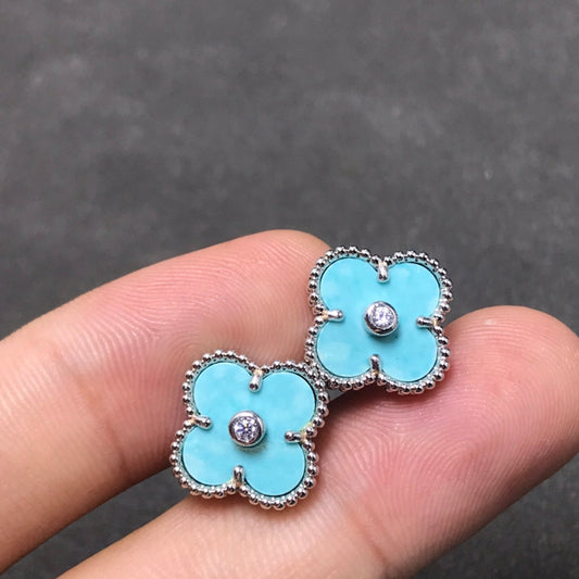 [Echo Fine ]CLOVER 1 DIAMOND BLUE SKY SILVER EARRINGS