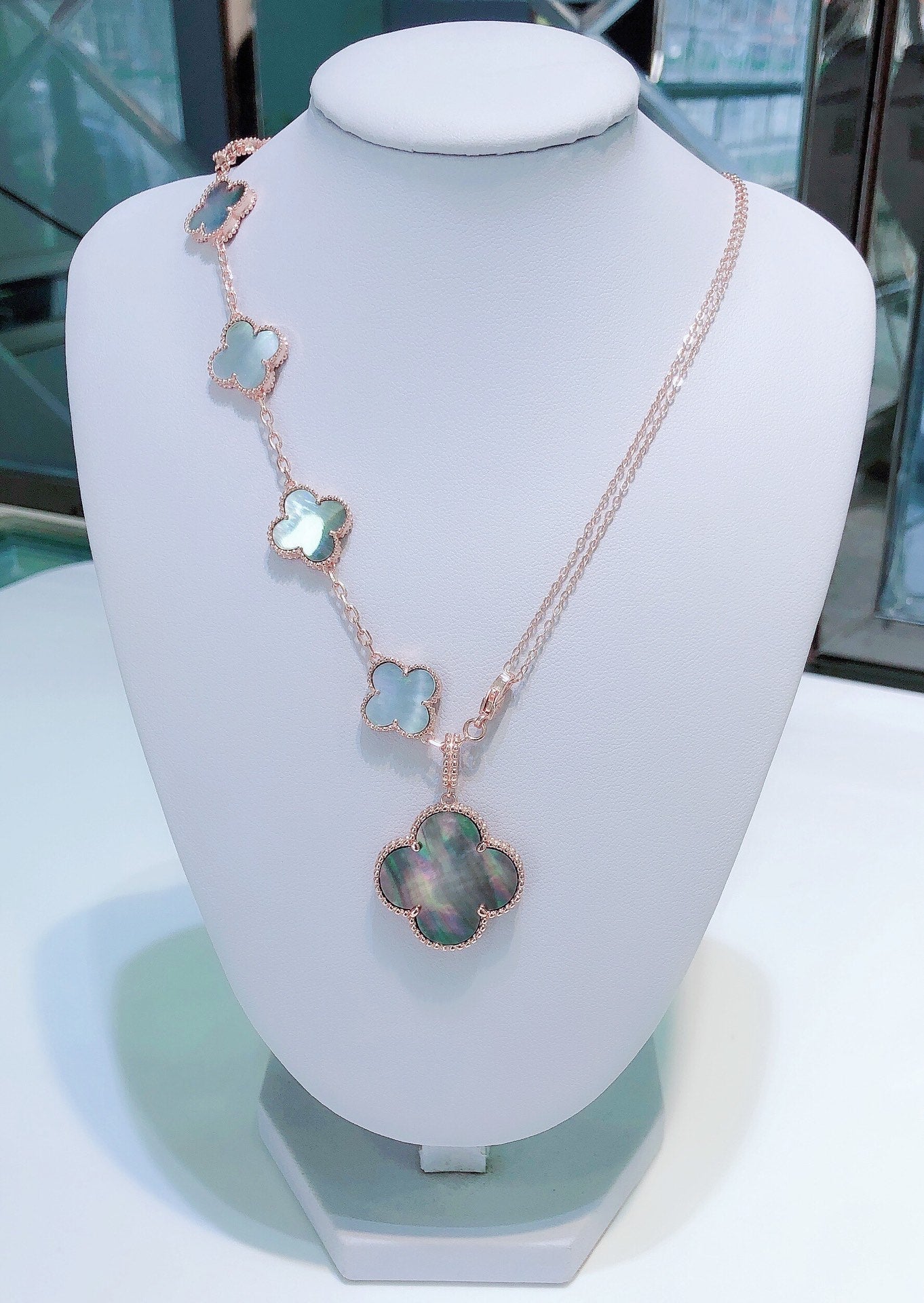 [Echo Fine ]COMBINED BRACELET 5 MOTIFS AND NECKLACE DARK MOP ROSE GOLD