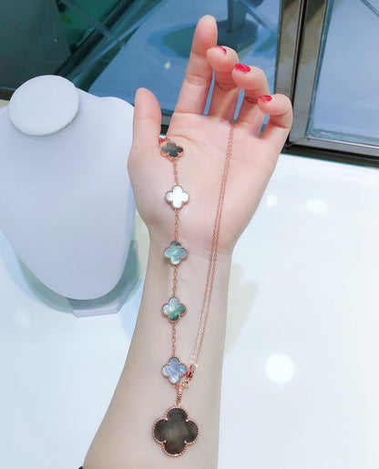 [Echo Fine ]COMBINED BRACELET 5 MOTIFS AND NECKLACE DARK MOP ROSE GOLD