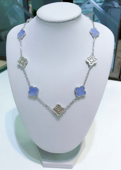 [Echo Fine ]CLOVER 10 MOTIFS CHALCEDONY DIAMONDS SILVER NECKLACE