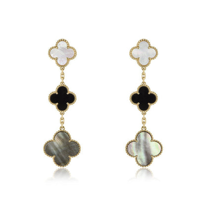 [Echo Fine ]CLOVER EARRINGS GOLD ONYX MOP 3 MOTIF