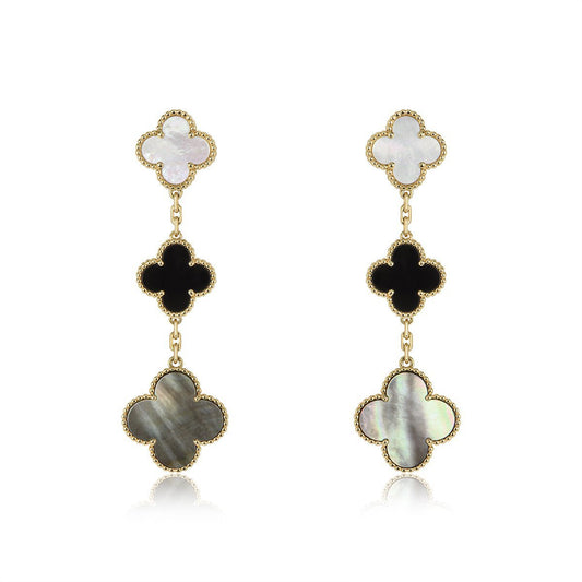 [Echo Fine ]CLOVER EARRINGS GOLD ONYX MOP 3 MOTIF