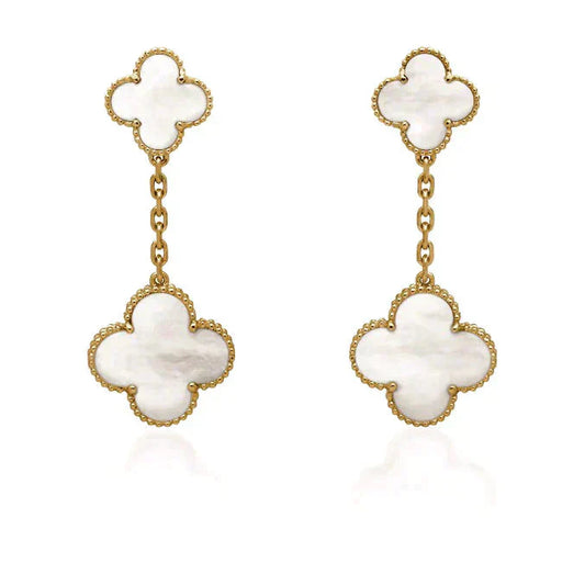 [Echo Fine ]CLOVER 2 MOTIF WHITE MOP EARRINGS